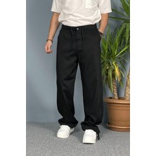 Alışveriş Sokağı Beli ve Paçası Bağcıklı Siyah Jean - Kot Pantolon