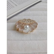 Lente Aksesuar Beyaz Sedefli Incili Zirkon Taşlı Istiridye Broş