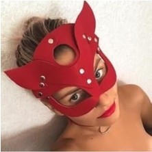 Storemax Sınırsızmarket Kırmızı Fantezi Deri Maske Kedi Maske
