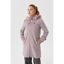 Doque Kışlık Kaşe Kadın Kaban Yünlü Kumaş Spor Genç Lila 57037