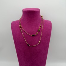 Gold Zincir Siyah Detaylı Kolye – 90 cm