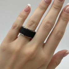 Silver Detaylı Siyah Çelik Spinner Unisex Yüzük