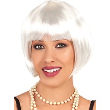 Buğz Beyaz Renk Parti Peruğu Kısa Küt Saç