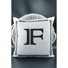 Storemax Harfli Kırlent Kılıfı Kadife 43X43 cm Çift Taraflı F Harfi Kedi Desenli Evlilik Teklifi Doğum Günü