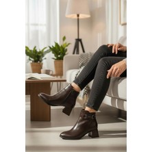 Velikundura Le_guzzi Kadın Acı Kahve  Fermuarltaşlı Tokalı Kare  Topuk Bot