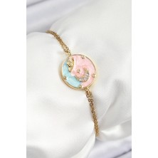 316L Çelik Zincir Mineli Sanatsal Portre Zirkon Taşlı Gezegen Renk Kadın Bileklik