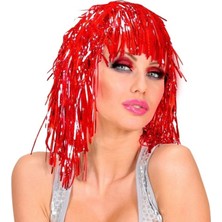 Kırmızı Işıltılı Metalize Parti Peruğu