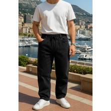 Comstar Erkek Beli Lastikli Premium Siyah Baggy Pantolon