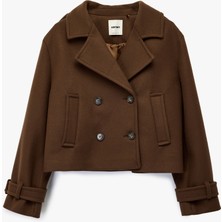 Koton Uzun Kollu Cepli Düğmeli Kruvaze Kısa Kaşe Kaban