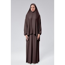 Sonbahar Moda Kadın Iki Parça Namaz Elbisesi  Başörtülü Organik Pamuklu Lastikli Kolu Kaymaz Etek Penye Tesettür