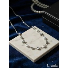 Urunia Pırlanta Kesim Zirkon Taşlı Uzun Kolye Gümüş Rengi Abiye Gerdanlık