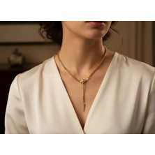 Urunia Yılan Başlı Boncuk Zincirli Paslanmaz Çelik Altın Kolye Gerdanlık