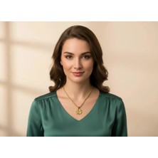 Urunia Dört Yapraklı Yonca Halat Zincirli Paslanmaz Çelik Kolye Altın Rengi