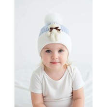 Gigi Giyim Ponponlu Ayıcıklı Çift Renk Unisex Çocuk Bere
