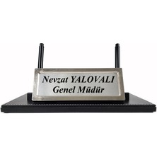 Prozenis PR2650 Krom Detaylı Siyah Deri Masa Üstü Isimlik Masa Isimliği