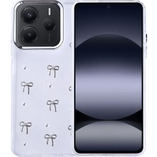Kip GSM Xiaomi Redmi Note 14 5g Kılıf Kamera Koruyucu Simli Fiyonk Desenli Kabartmalı Şeffaf Slikon Kapak