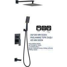 Sardıcı Siyah Ankastre Duş Sistemi 3 Yönlü Akış Premium Siyah Ankastre Tepe Yağmurlama Sistemi