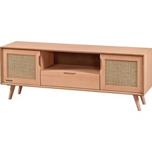 Masifart Camelus Hasırlı 160 Lık Retro Tv Ünitesi Cilasız Ham