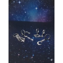 Urunia Zirkon Taşlı Ay, Yıldız, Gezegen Figürlü 5'li Halka Küpe Seti