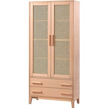 Masifart Amarens Hasırlı Konik Çekmeceli Kitaplık Cilasız Ham