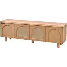 Masifart Sordidus Hasırlı Kubbeli Tv Sehpası Cilasız Ham