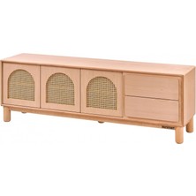 Masifart Barby Hasırlı 180 Lik Mostar Tv Ünitesi Cilasız Ham