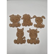 6 Adetlik Set Sevimli Hayvan Figürleri Ahşap Boyama Okul Diy Etkinlik Aktivite Sanat