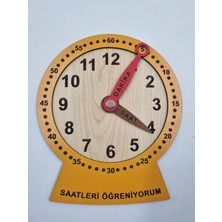 Ahşap Saatleri Öğreniyorum Montessori Eğitici Oyuncak Turuncu Renk 19 cm x 15 cm
