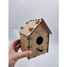 5 Adet Desenli Ahşap Kuş Yuvası Evi Boyanabilir (Etkkinlik Için) 16 cm x 13 cm x 12 cm