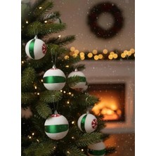 Urunia 3'lü Beyaz-Yeşil Çizgili Kırmızı Kar Tanesi Desenli Dokulu Yılbaşı Süsü