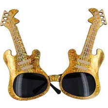 TE Dükkan Buğz Altın Renk Rockn Roll Gitar Şekilli Parti Gözlüğü 15X15 cm