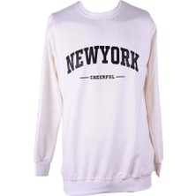 Trender New York Baskı Ekru Erkek Sweatshirt 43236