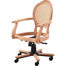 Masifart Katerina Hasırlı Madalyon Oymalı Döner Koltuk Cilasız Ham