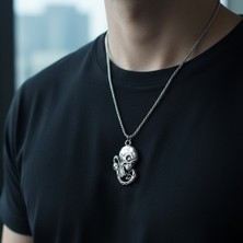 Alooya Yılan - Kuru Kafa - Venom Gümüş Kaplama Örme Zincir Kolye