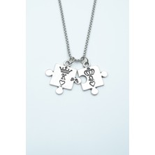 Alooya Puzzle - Queen - King - Sevgili Gümüş Kaplama Örme Zincir Kolye