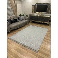 Home Bambu Yıkanabilir Kaymaz Oturma Odası Salon Mutfak Çocuk Odası Halısı Açık Gri Gümüş Simli Bambu