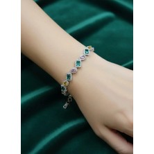 Urunia Renkli Geometrik Model Silver Çelik Bileklik