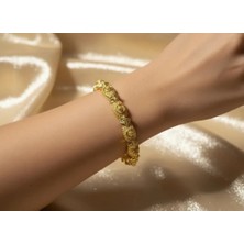 Urunia 24 Ayar Altın Rengi Dalgalı Desenli Geniş Kelepçe Bileklik