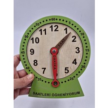 Ahşap Saatleri Öğreniyorum Montessori Eğitici Oyuncak Yeşil Renk 19 cm x 15 cm