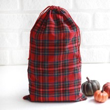 Storemax Kırmızı Ekose Bağcıklı Yılbaşı Hediye Kesesi, 25X40 cm 10 Adet