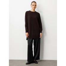 Mizalle O Yaka Düz Kahve Kadın Tunik M1MZ1030240003