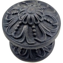 Buğz Antika Tarz Dekoratif Pirinç Çiçekli Kapı Tokmağı - 80 mm Çap, Oksit