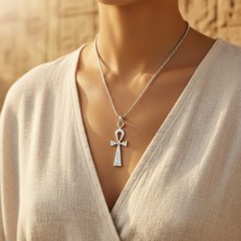 Alooya Ankh Anahtarı - Nil'in Anahtarı Gümüş Kaplama Örme Zincir Kolye