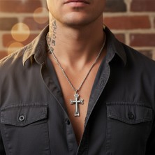 Alooya Antik Haç Gümüş Kaplama Örme Zincir Kolye
