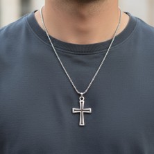 Alooya Haç Gümüş Kaplama Örme Zincir Kolye