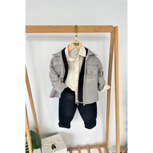 Miniğimin Cicileri Işleme Detaylı Ceketli Gömlek Yaka Erkek Çocuk 4’lü takım - Gri