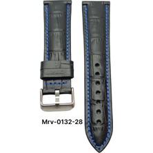 22 Mm-Mrv Bombeli Siyah Kroko Mavi Dikiş Deri Kordon