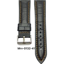 22 Mm-Mrv Bombeli Siyah Kroko Taba Dikiş Deri Kordon