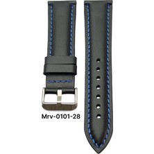 26 Mm-Mrv Bombeli Siyah Düz Mavi Dikiş Deri Kordon