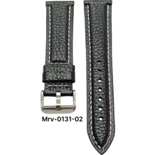 24 Mm-Mrv Bombeli Siyah Flotur Beyaz Dikiş Deri Kordon